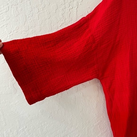 Charlie Holiday Red Cotton Gauze Harlow Button Down 3/4 Casual Oversized Shirt 6 - Picture 7 of 12